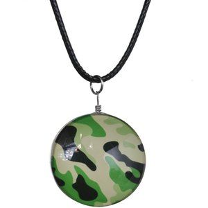 Green Black Camo Murano Glass Cord Necklace